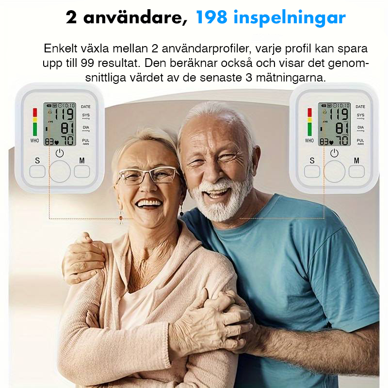 Digital blodtryksmåler - Hukommelsesfunktion til 99 aflæsninger