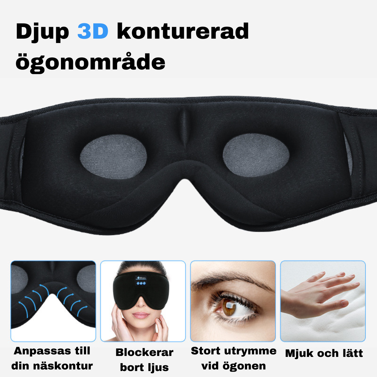 Søvnmaske med indbyggede hovedtelefoner til dybere søvn