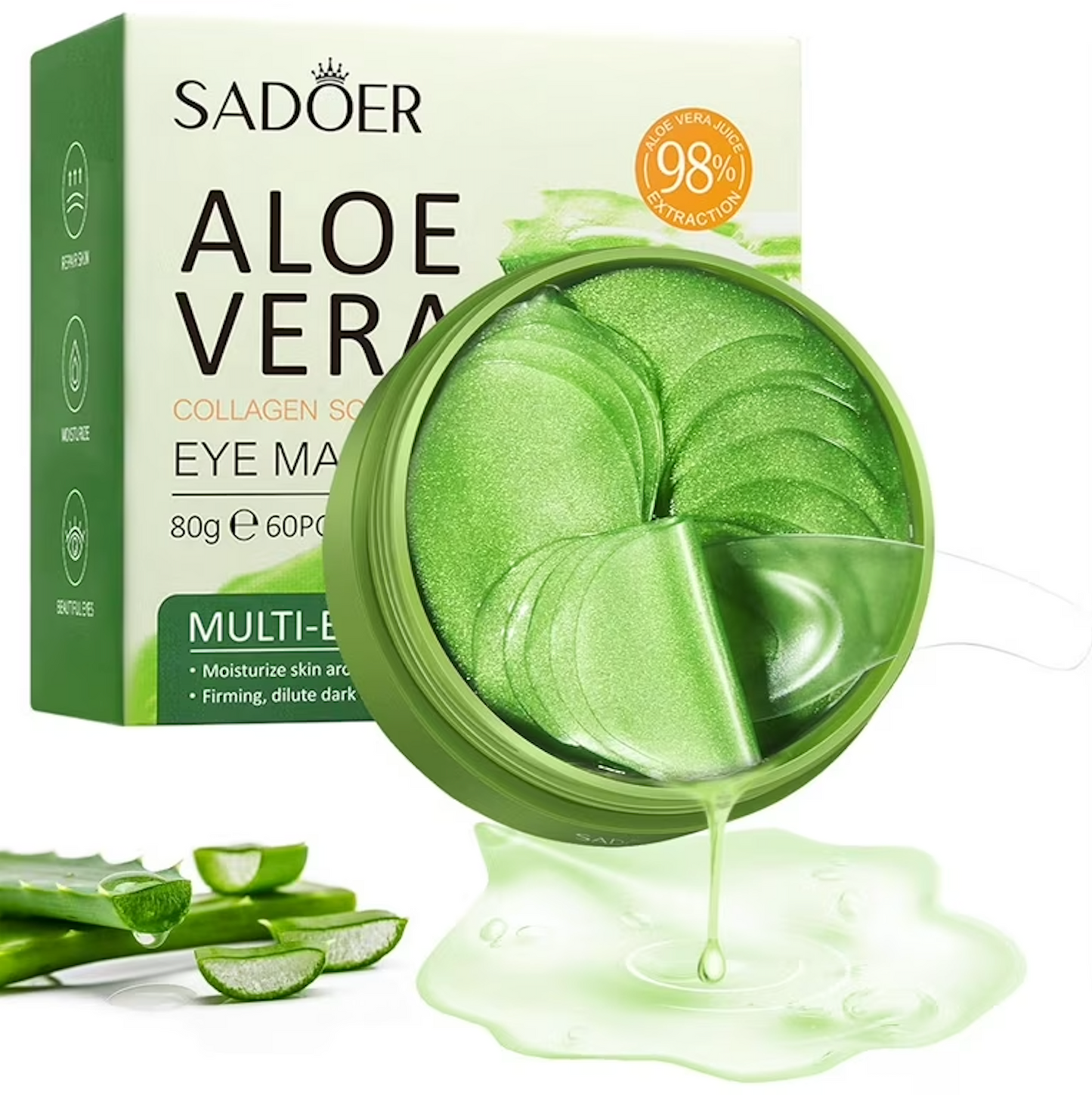 Kollagen øjenmaske med aloe vera – fugter, strammer op og reducerer rynker (60 stk.)