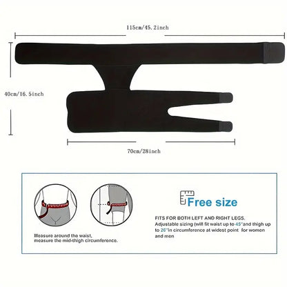 Neopren hoftestøtte til smertelindring i iskias, lyske og lår. Justerbar kompression, unisex-design