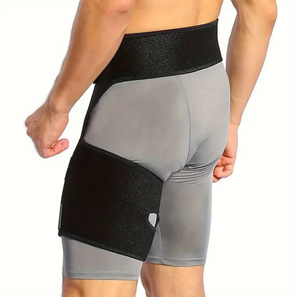 Neopren hoftestøtte til smertelindring i iskias, lyske og lår. Justerbar kompression, unisex-design