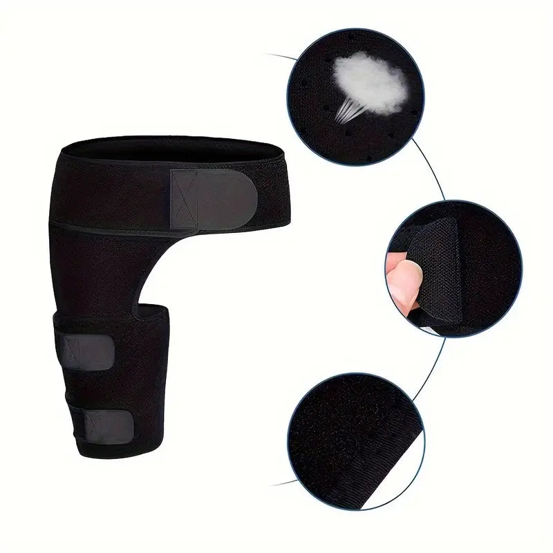 Neopren hoftestøtte til smertelindring i iskias, lyske og lår. Justerbar kompression, unisex-design