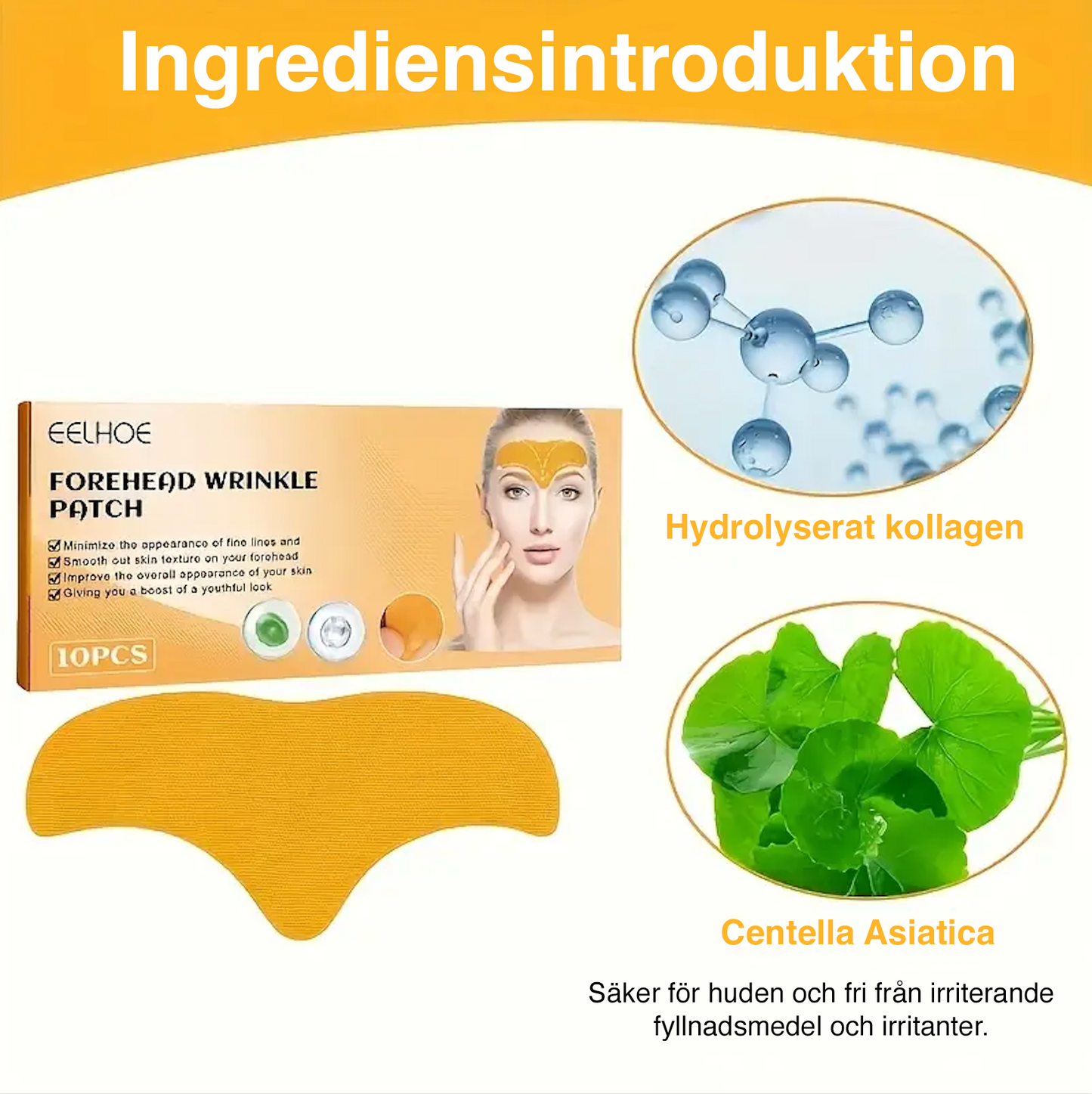 Kollagenbehandling mod rynker i panden – opstrammende plastre med centella (10 stk.)